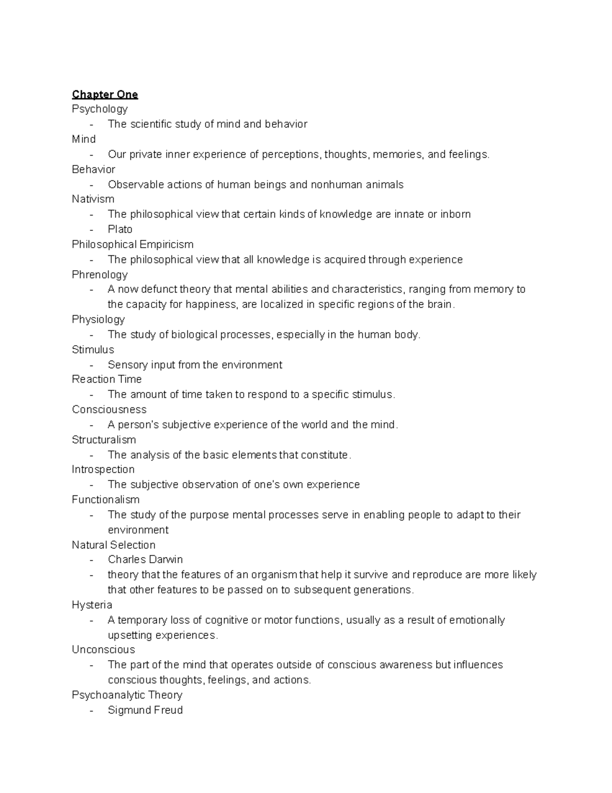 Pysch 202 Ch 1-2 - Lecture notes 1-2 - Chapter One Psychology - The ...