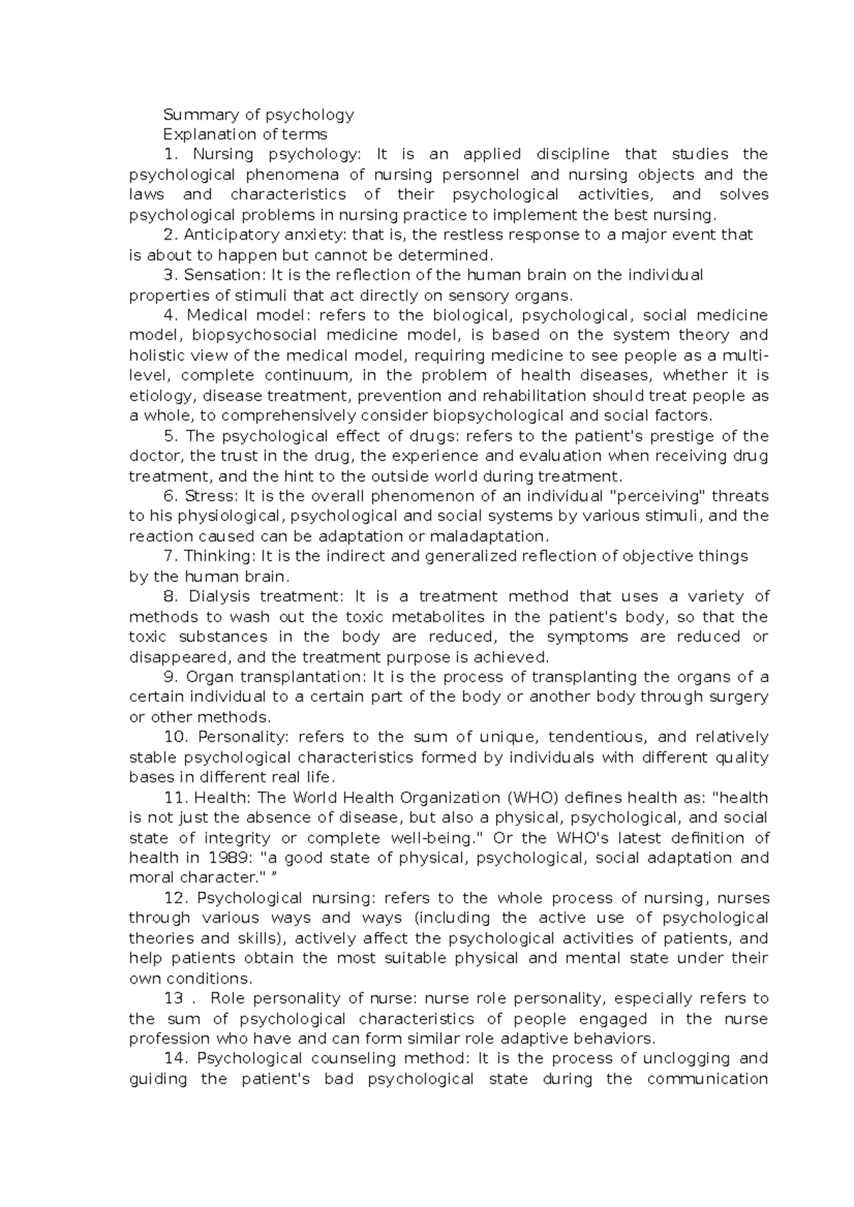 Summary of psychology PSYC206 - Summary of psychology Explanation of ...