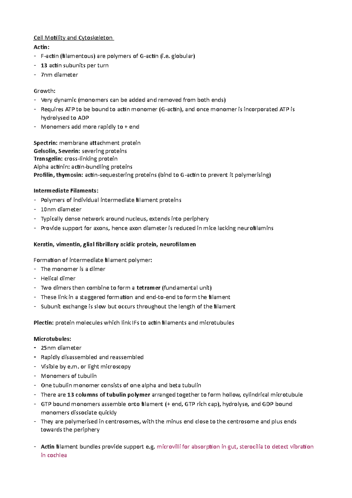 Cell motility and cytoskeleton (short notes) - Cell Motility and ...