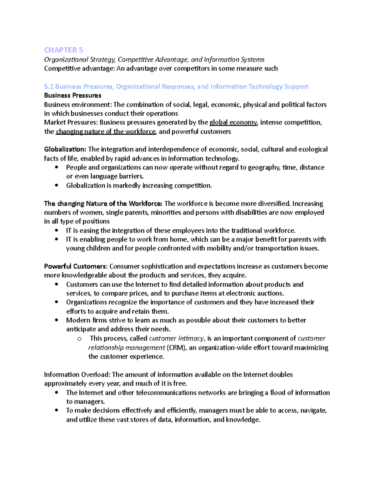 Chapter 5 - Notes from the Textbook - CHAPTER 5 Organizational Strategy ...