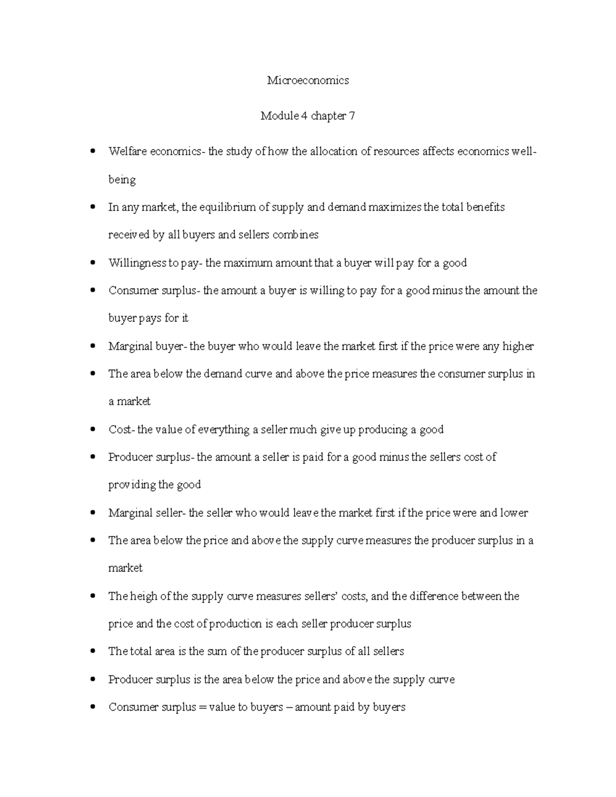 Module 4 Chapter 7 - Notes - Microeconomics Module 4 Chapter 7 Welfare ...