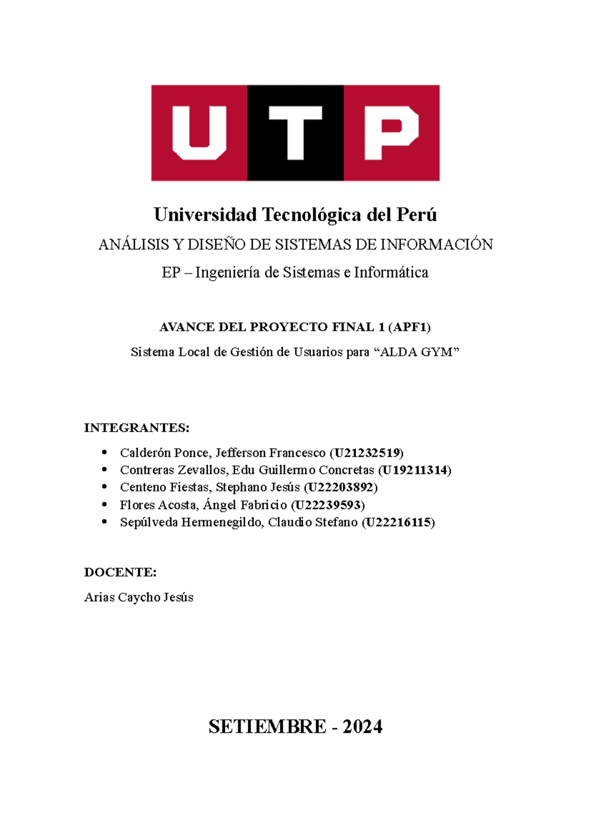 Grupo Avance De Proyecto Final Universidad Tecnol Gica Del Per An Lisis Y Dise O De