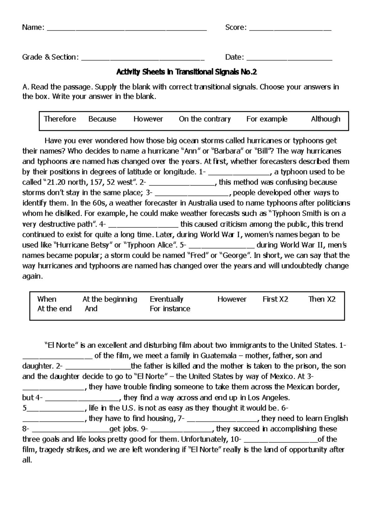 Activity in transitional signals no. 2 - Name ...