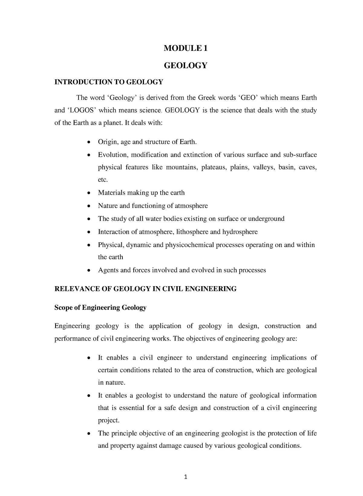 Module 1 Part 1 - Lecture Notes Engineering Geology - MODULE 1 GEOLOGY ...