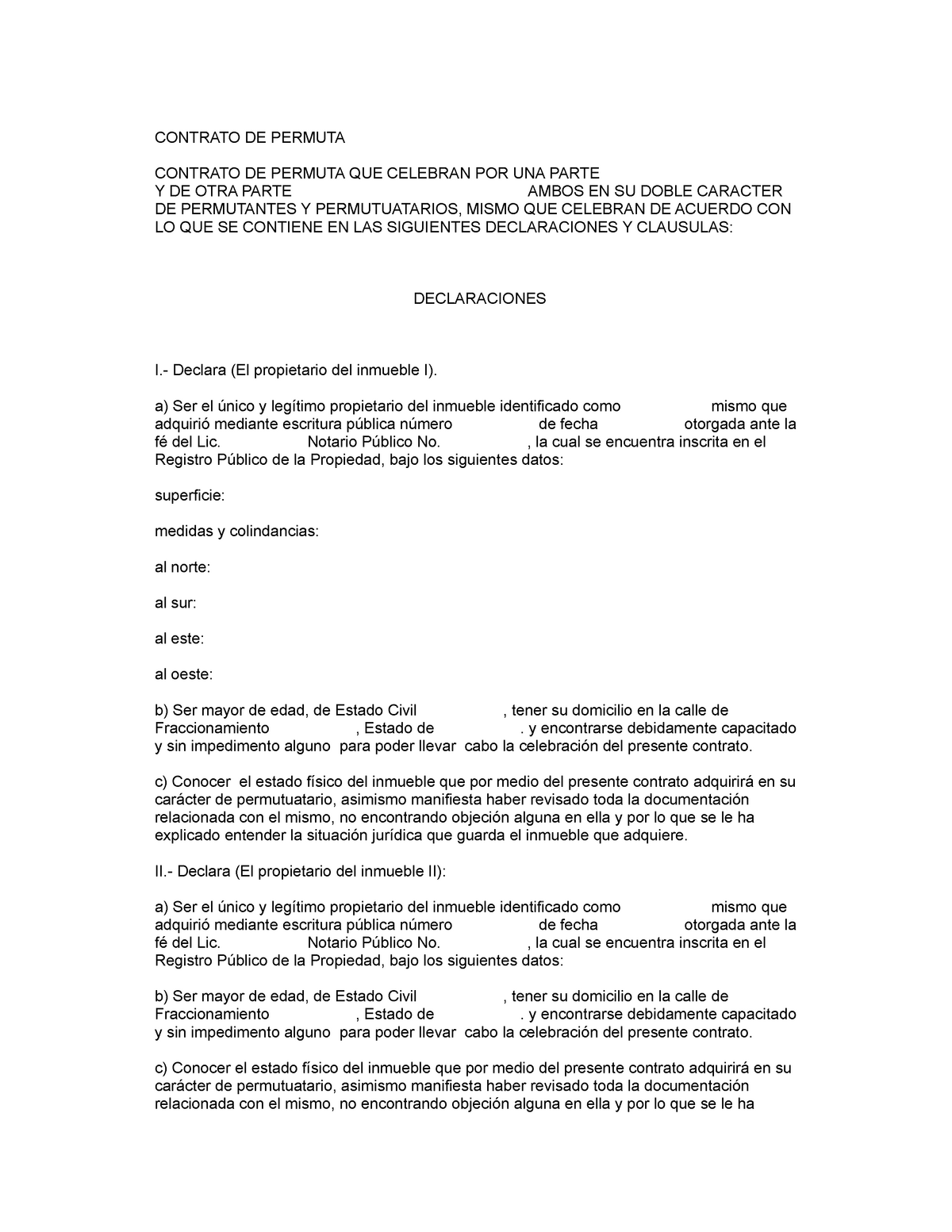 Contrato De Permuta Contrato De Permuta Contrato De Permuta Que Celebran Por Una Parte Y De 0285