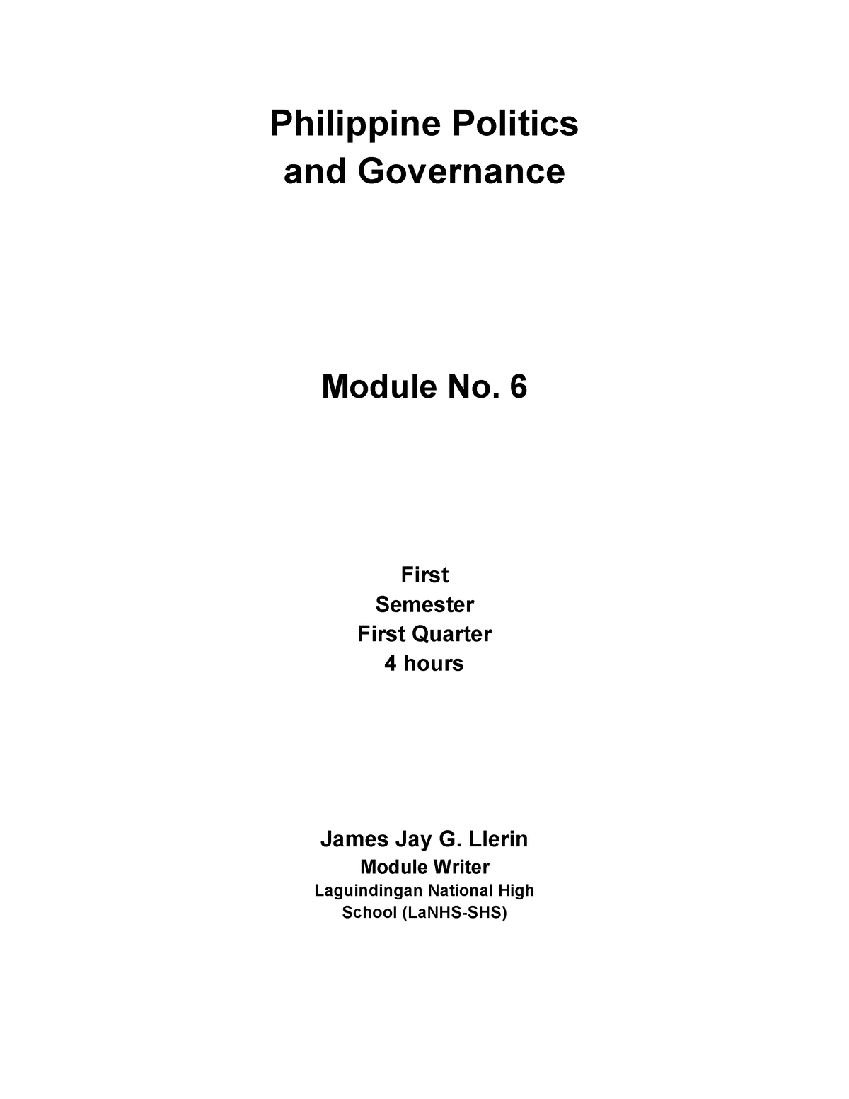 ppg social science - Philippine Politics and Governance Module No. 6 ...