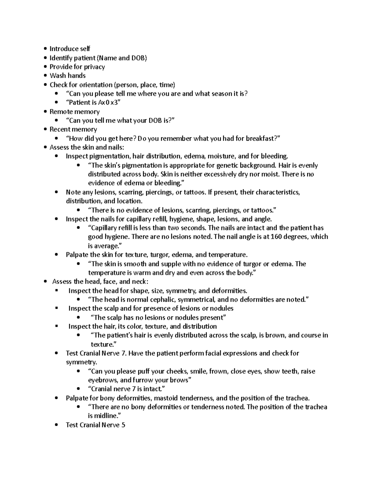 Competency script - Introduce self Identify patient (Name and DOB ...