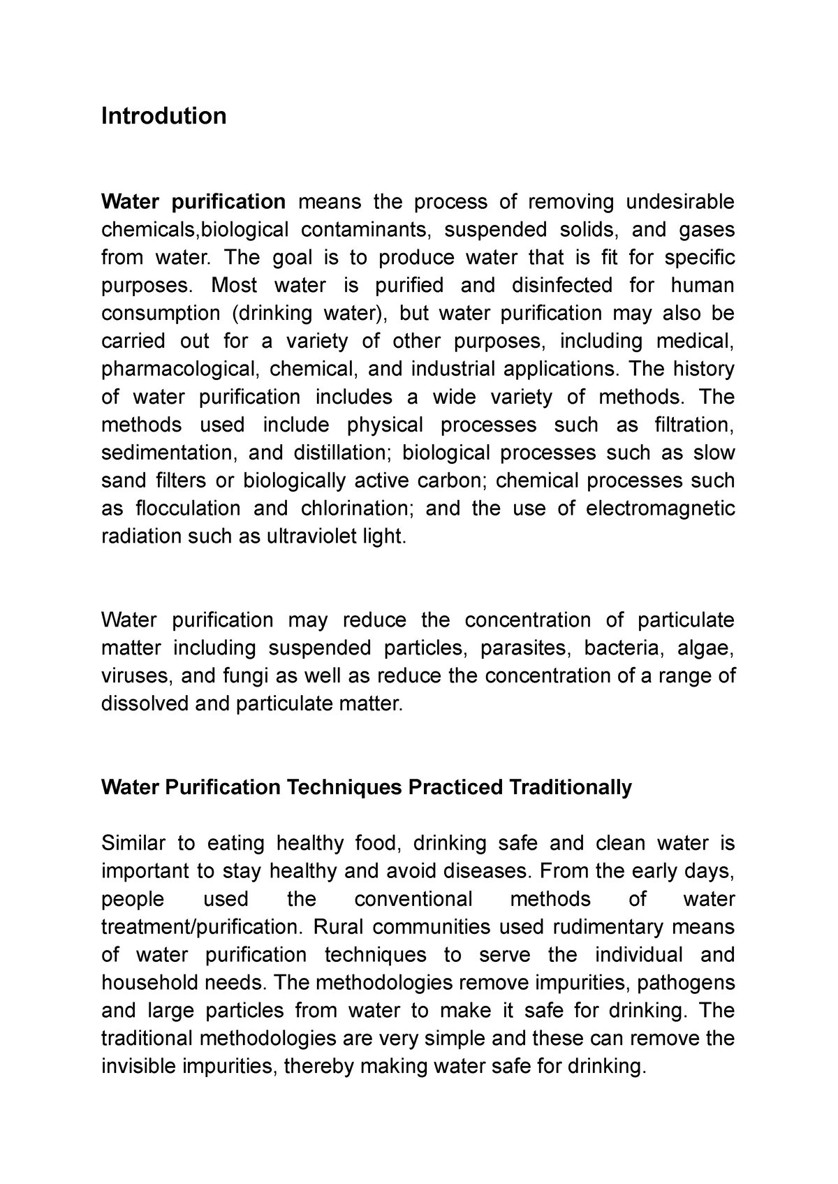 water purification introduction essay