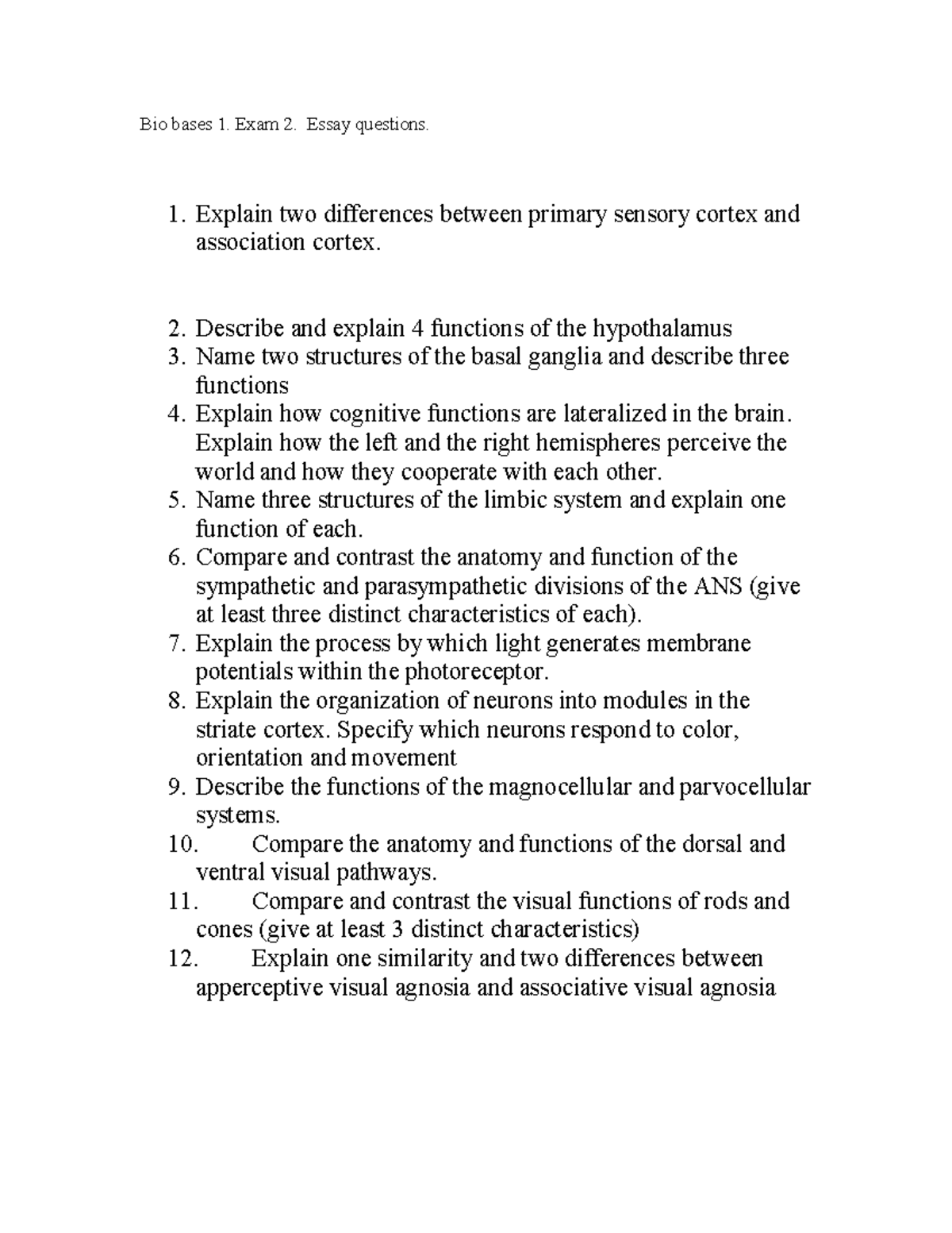 Bio bases 1 Exam 2 Essay questions - Bio bases 1. Exam 2. Essay ...