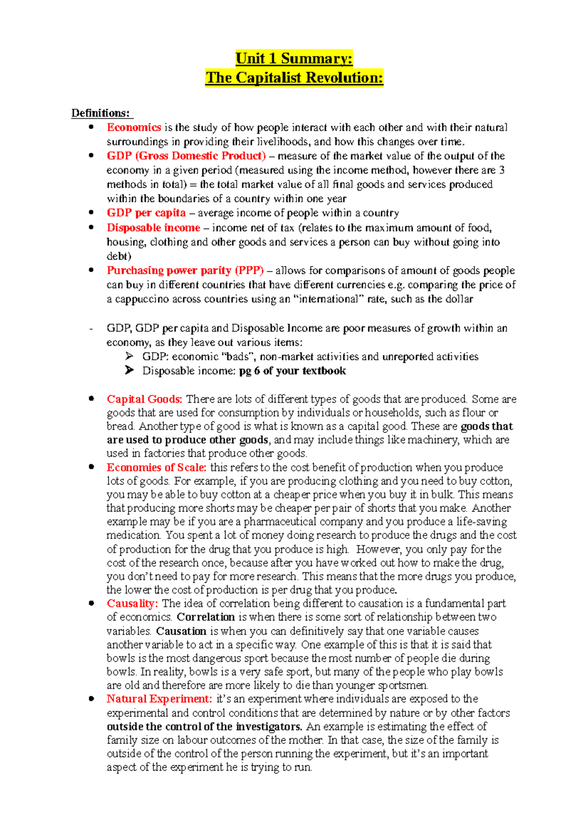 Unit 1 summary demand and supply - Unit 1 Summary: The Capitalist ...