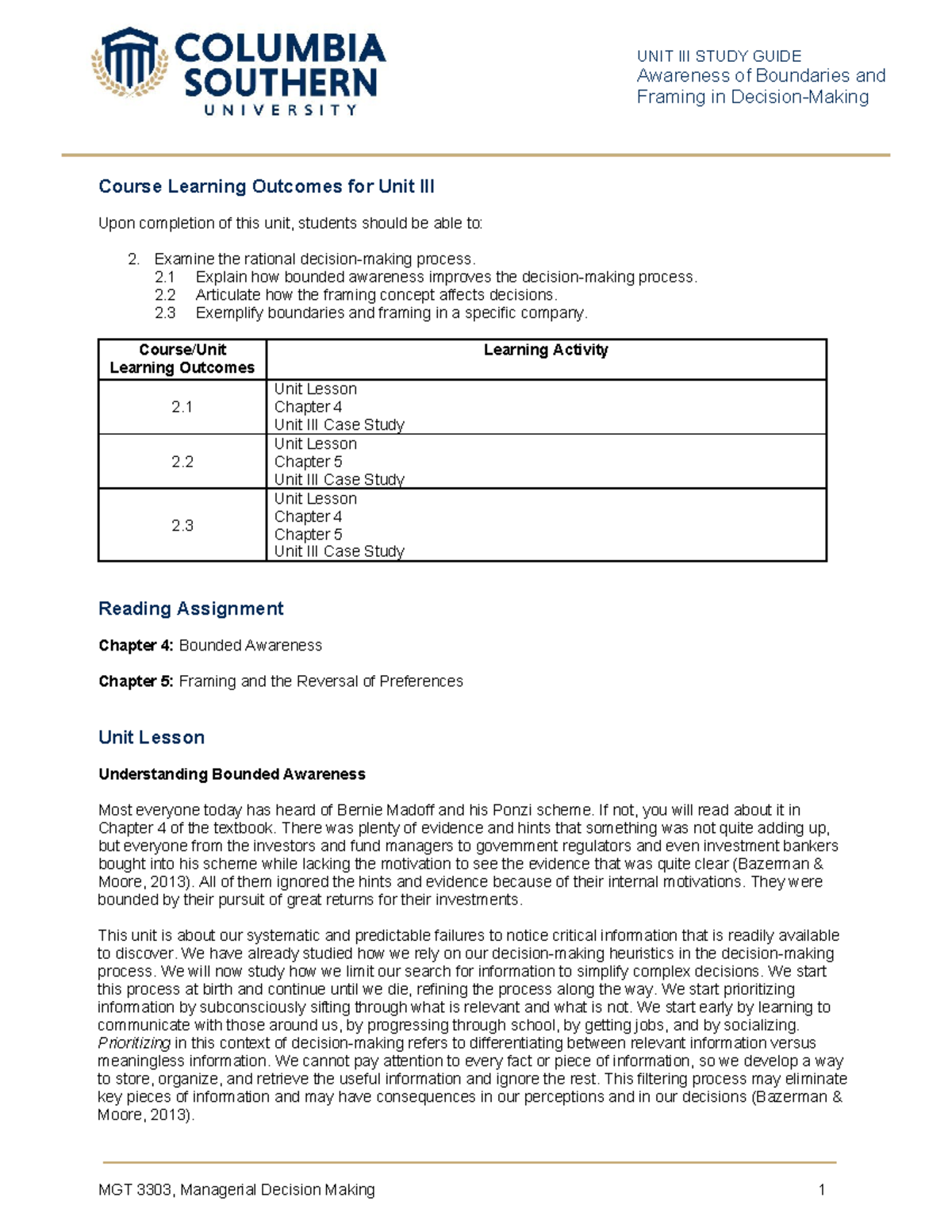 Unit III - Study Guide - Course Learning Outcomes for Unit III Upon ...