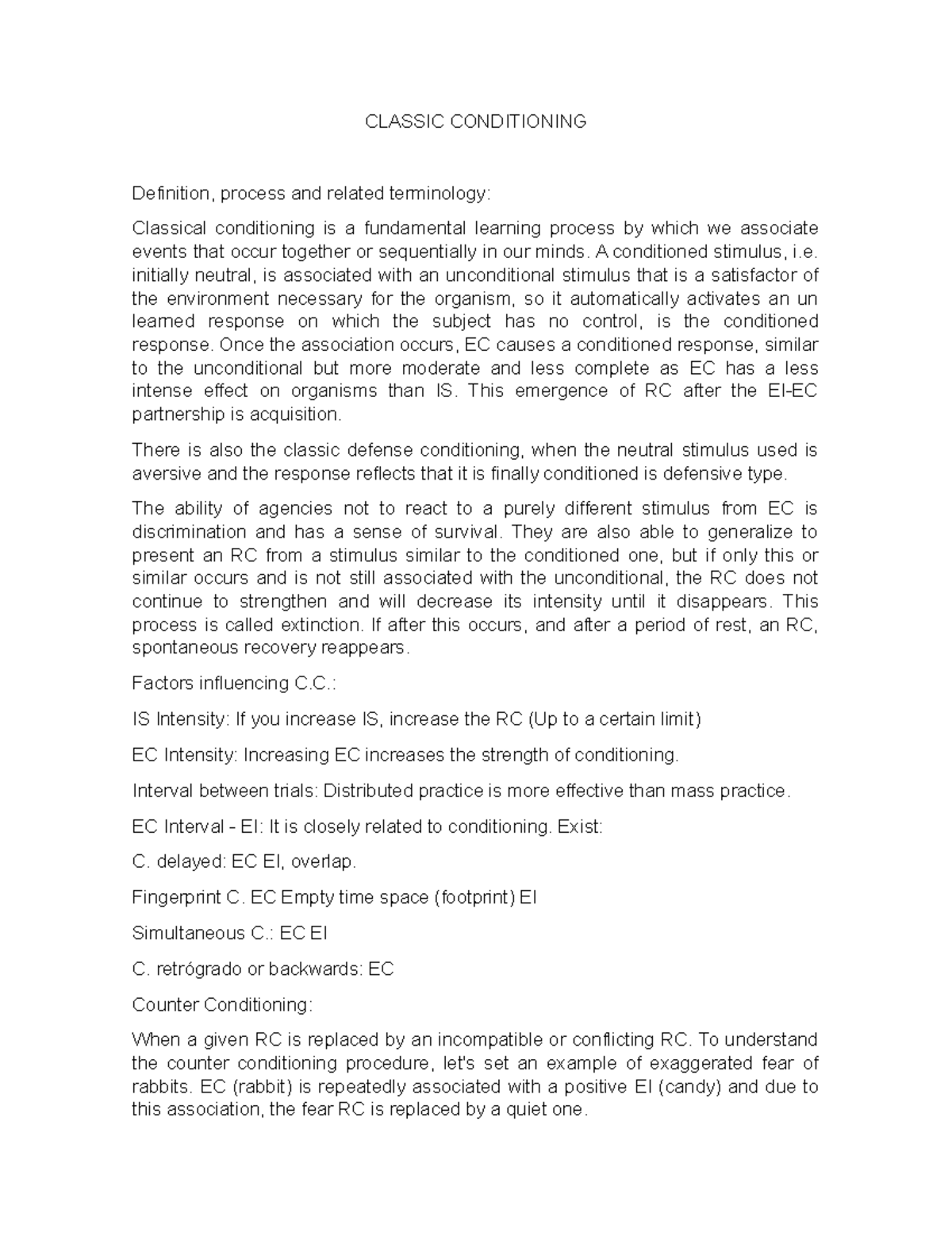 CLASSIC CONDITIONING CLASSIC CONDITIONING Definition, process and