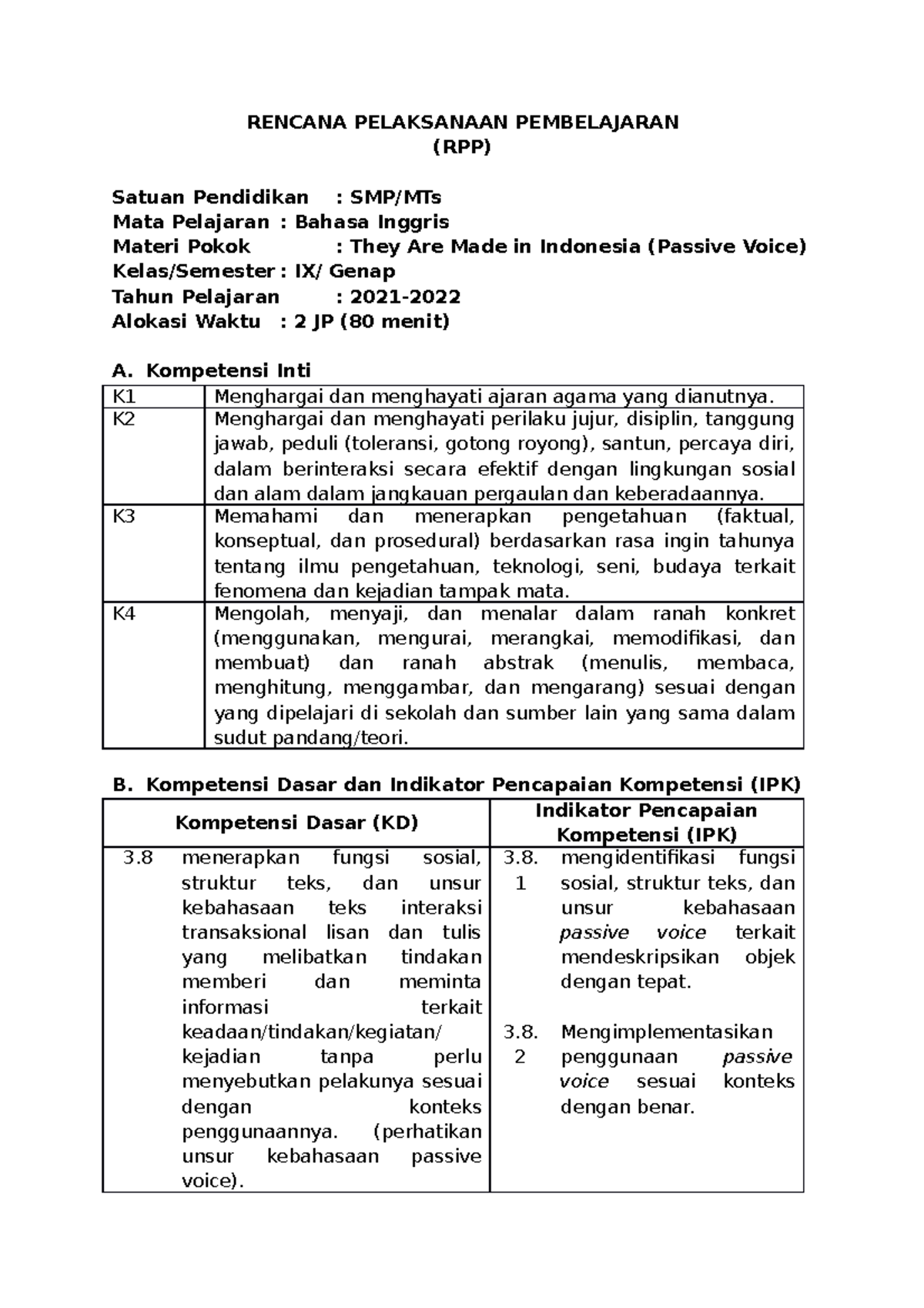 Practical Lesson Planning 1 - RENCANA PELAKSANAAN PEMBELAJARAN (RPP ...