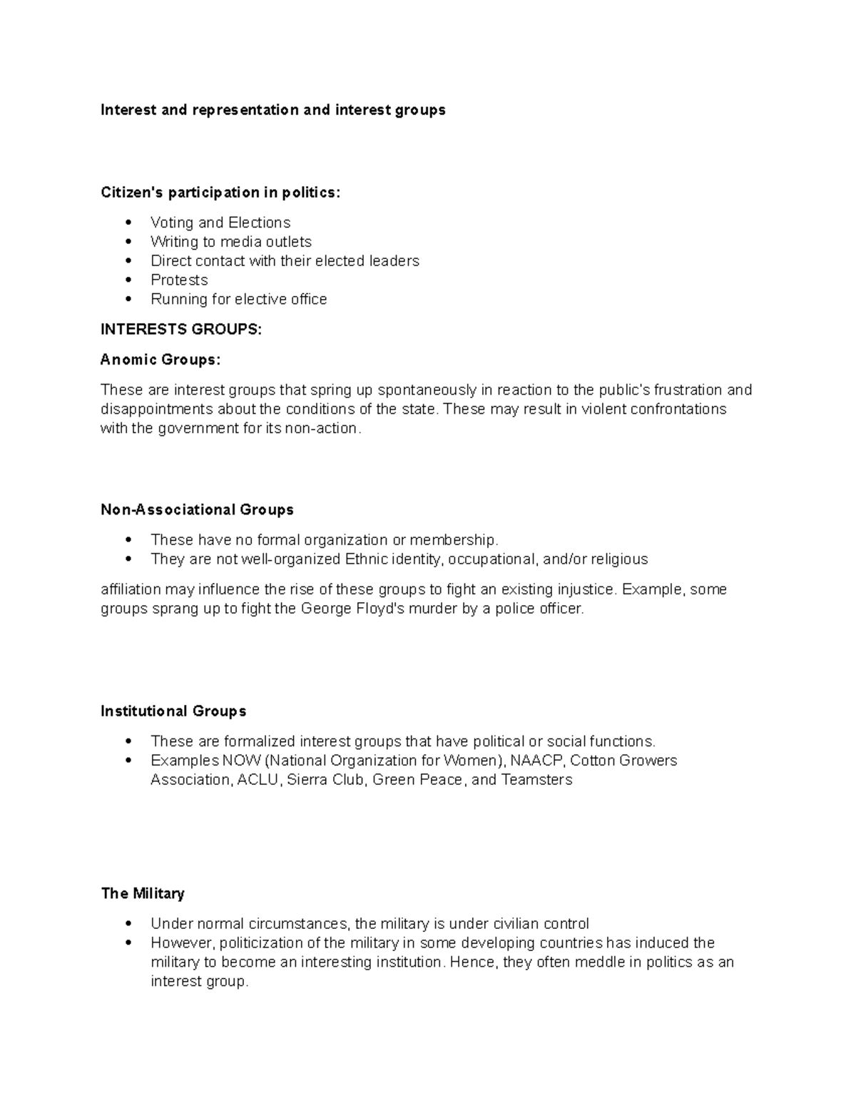 Document 9 - Interest and representation and interest groups Citizen's ...