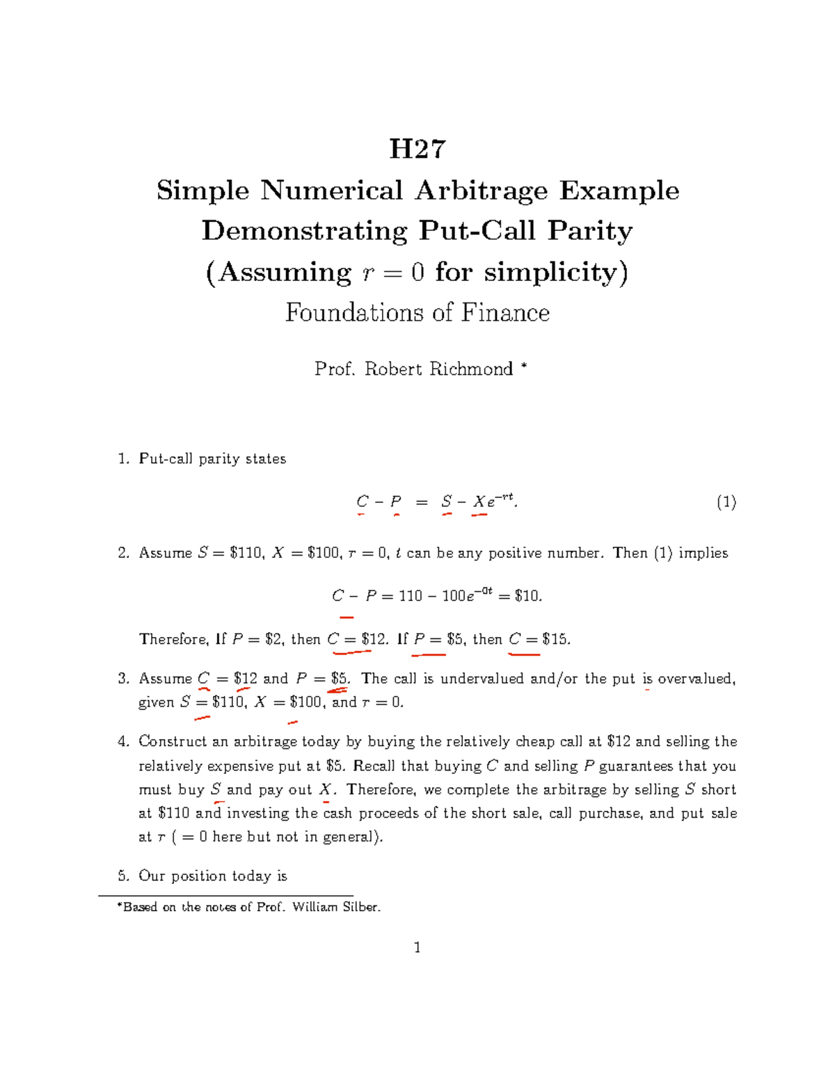 H27 - handout 27 - H Simple Numerical Arbitrage Example Demonstrating ...