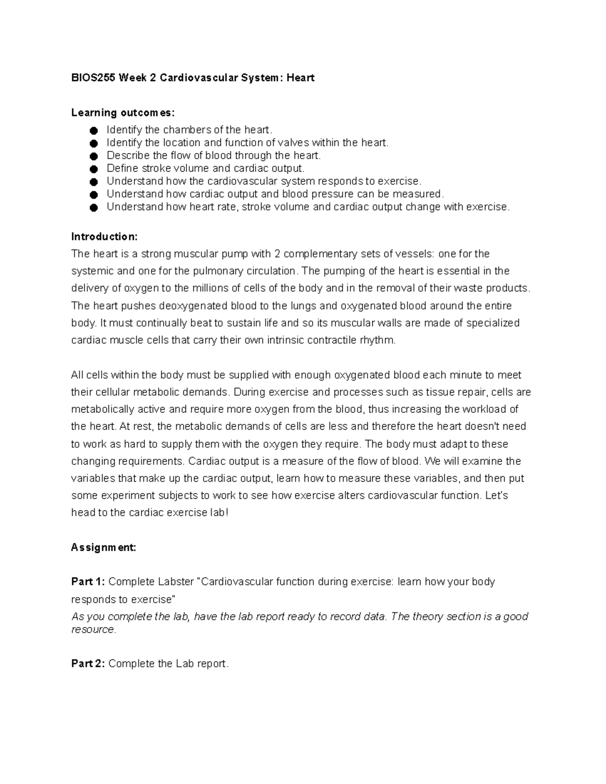 Final LABS BIOS255 Labs BIOS255 Week 2 Heart Lab - BIOS255 Week 2 ...