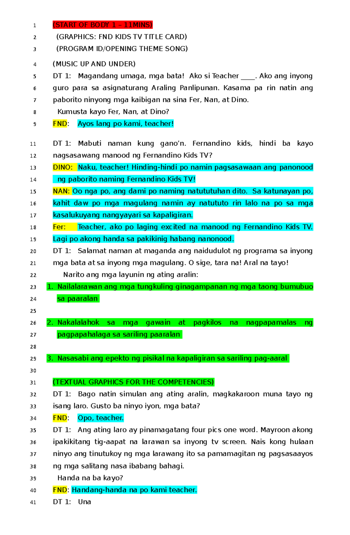 Sample Script for Season 4 (San Pablo QA ni Jaybee) - (START OF BODY 1 ...