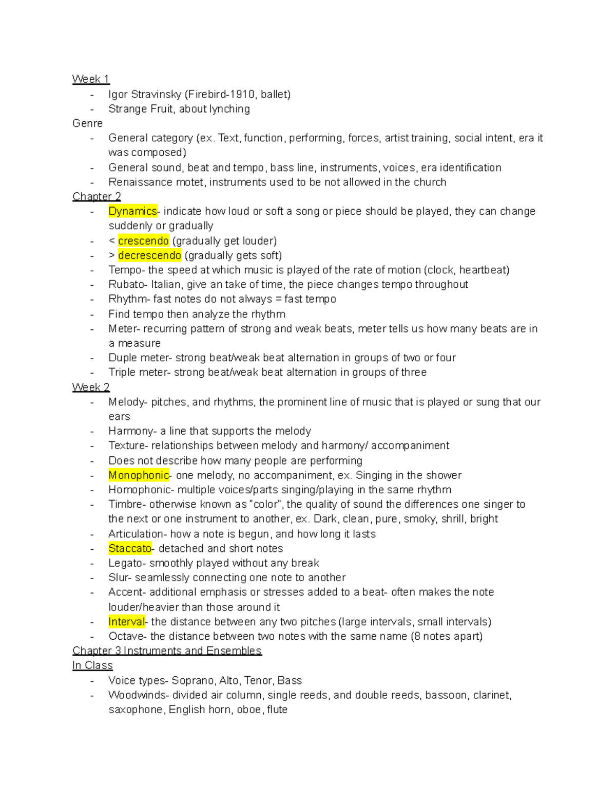 Music Appreciation - notes from the entire semester, all notes came ...