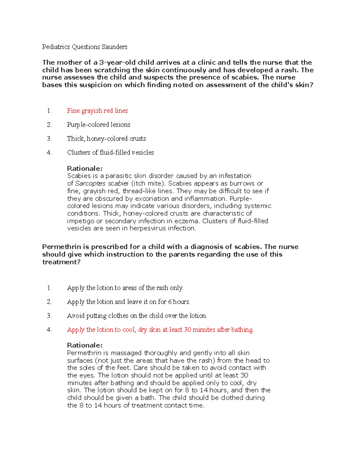 Pediatrics Questions Saunders - The nurse assesses the child and ...