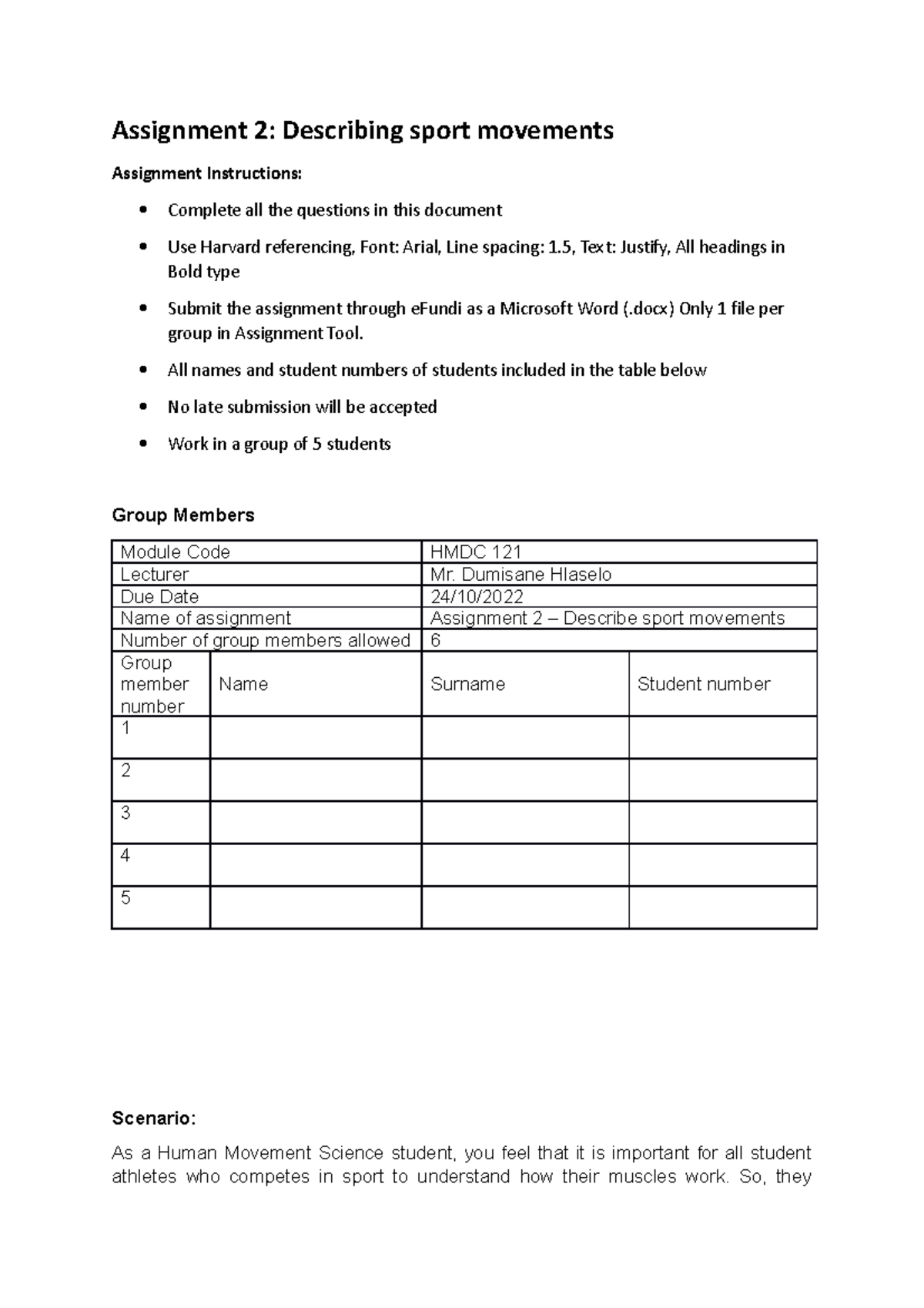 Assignment 2 Memo MC PC Assignment 2 Describing Sport Movements 