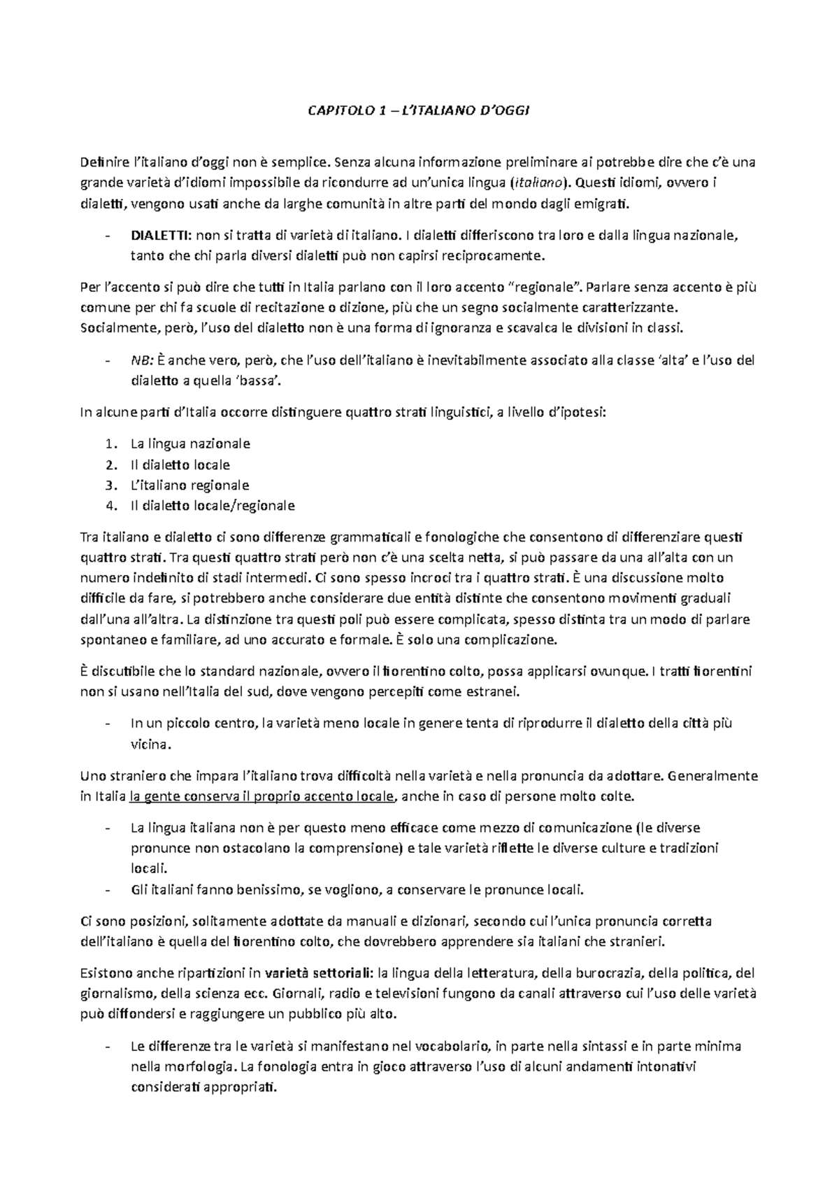 La lingua italiana Storia. Varietà dell'uso. Grammatica (Capitoli 1, 2