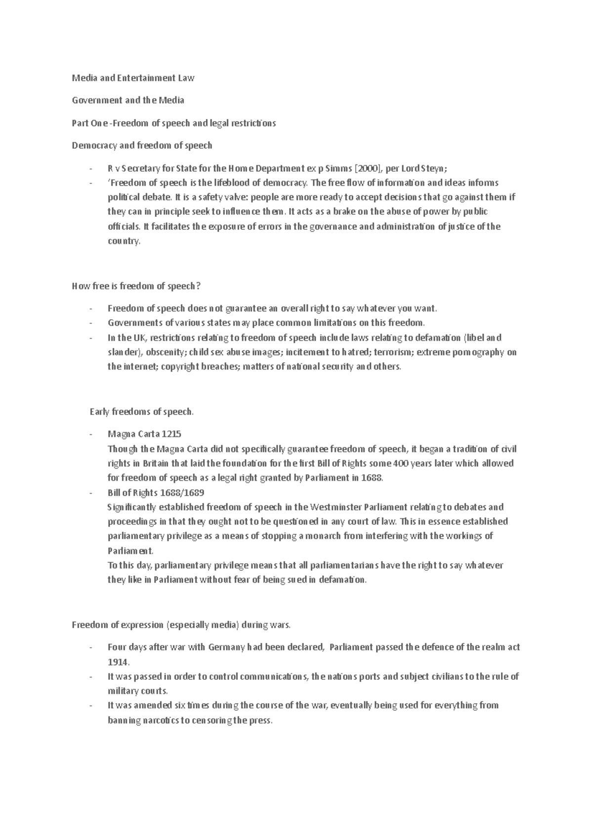 Lecture 7 - Government and Media - Media and Entertainment Law ...