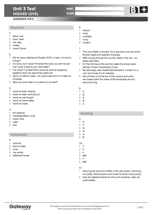 B1+ UNIT 3 Test Answer Key Higher - 1 Of 2 ANSWER KEY Grammar 1 1 Have ...