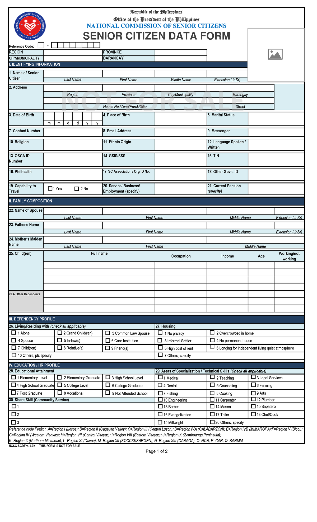 SCDF V4b2 Senior Citizen Data Form Reference Code REGION PROVINCE