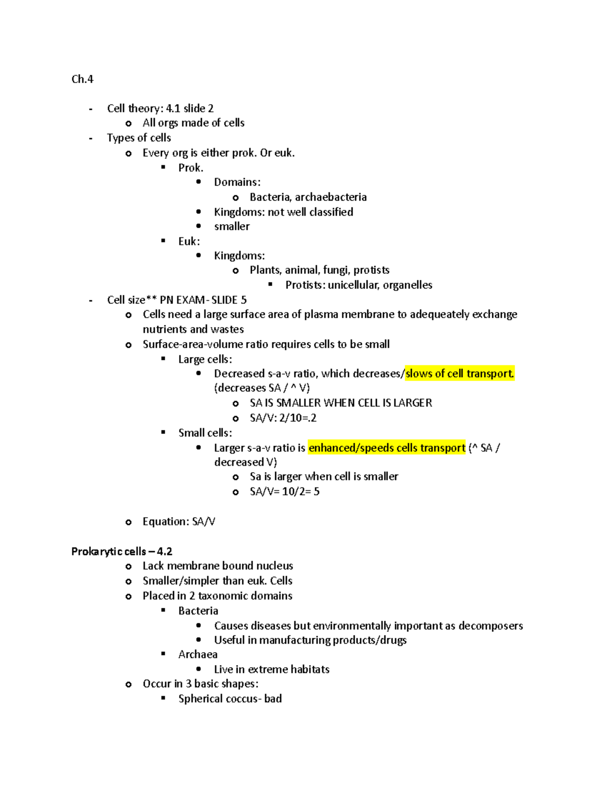 Ch 4 Types of Cells - Ch. Cell theory: 4 slide 2 o All orgs made of ...