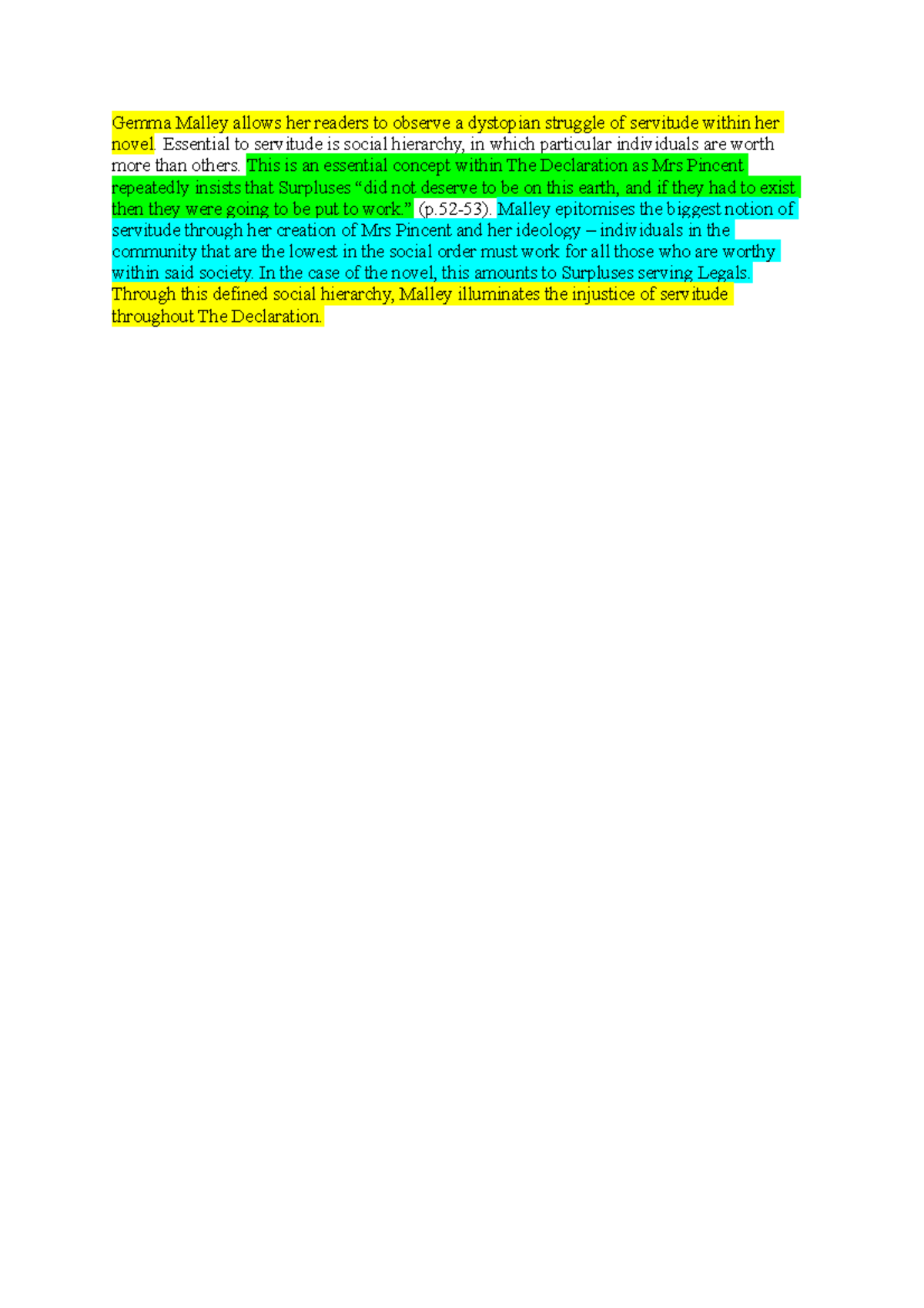 YEAR 9 The Declaration example paragraph - Gemma Malley allows her ...