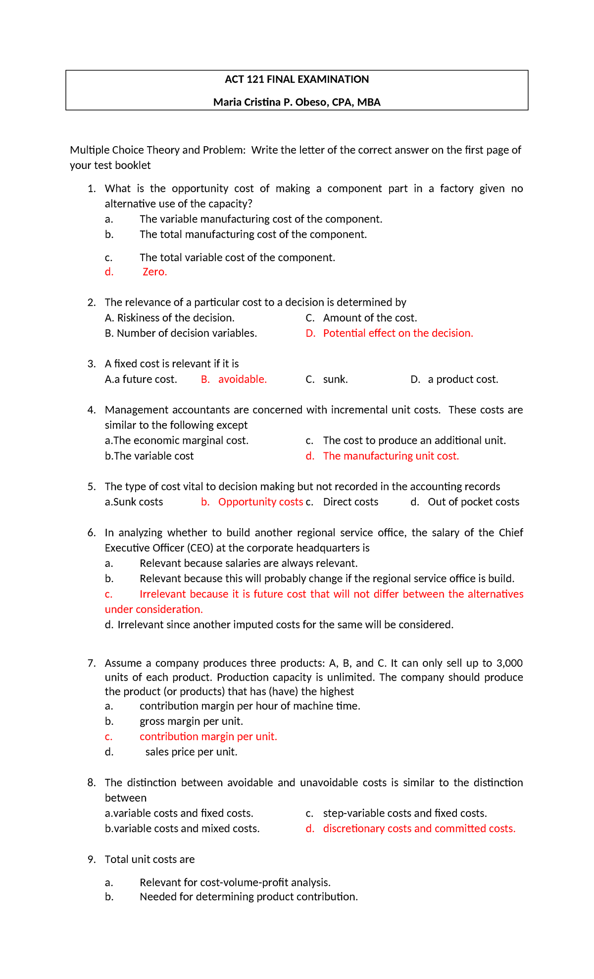 Act 121 Finals 2023 - Practice materials - ACT 121 FINAL EXAMINATION ...