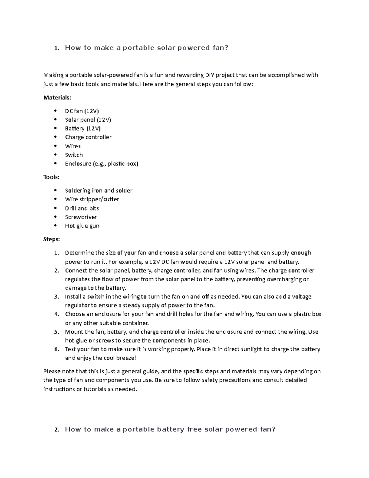 Solar Fan Project How to make a portable solar powered fan? Making a