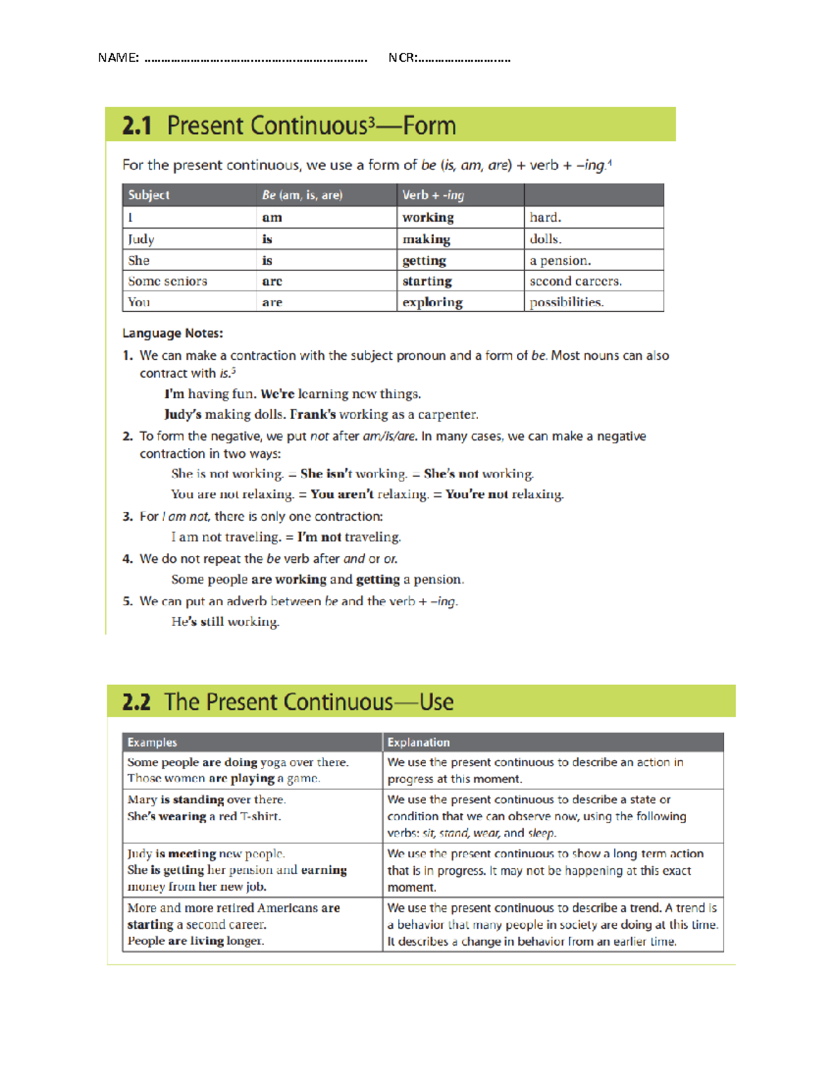 Present Continuous Worsheet - Ingles - Studocu