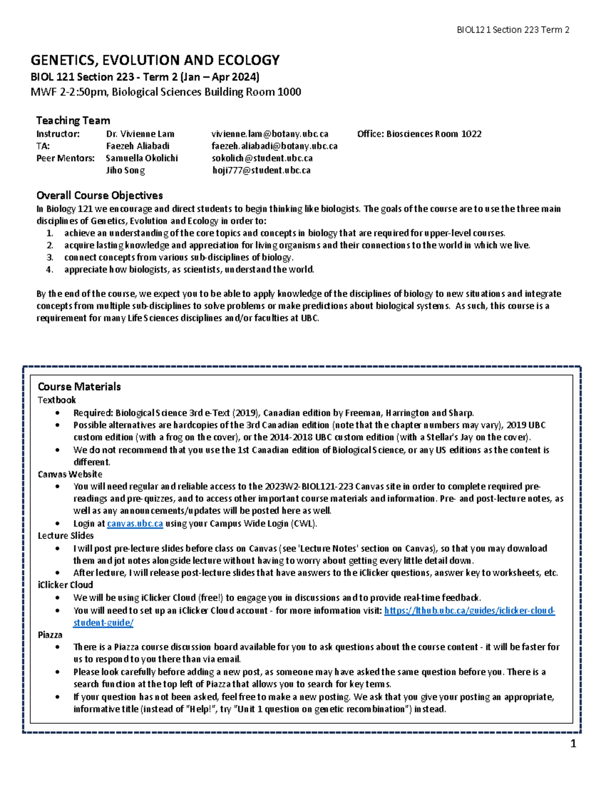 BIOL 121 - GENETICS, EVOLUTION AND ECOLOGY BIOL 121 Section 22 3 - Term ...
