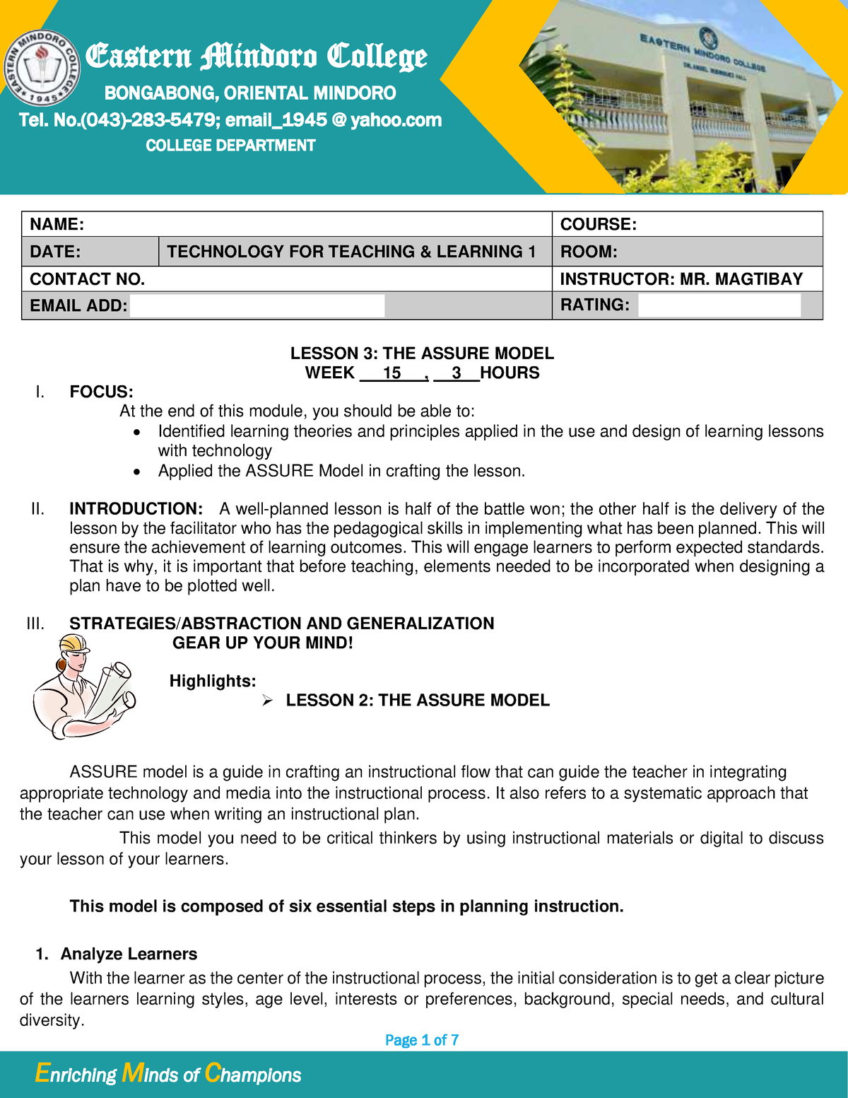 Module 5- Lesson 3 - TECHNOLOGY FOR TEACHING AND LEARNING (TTL1) - Page ...