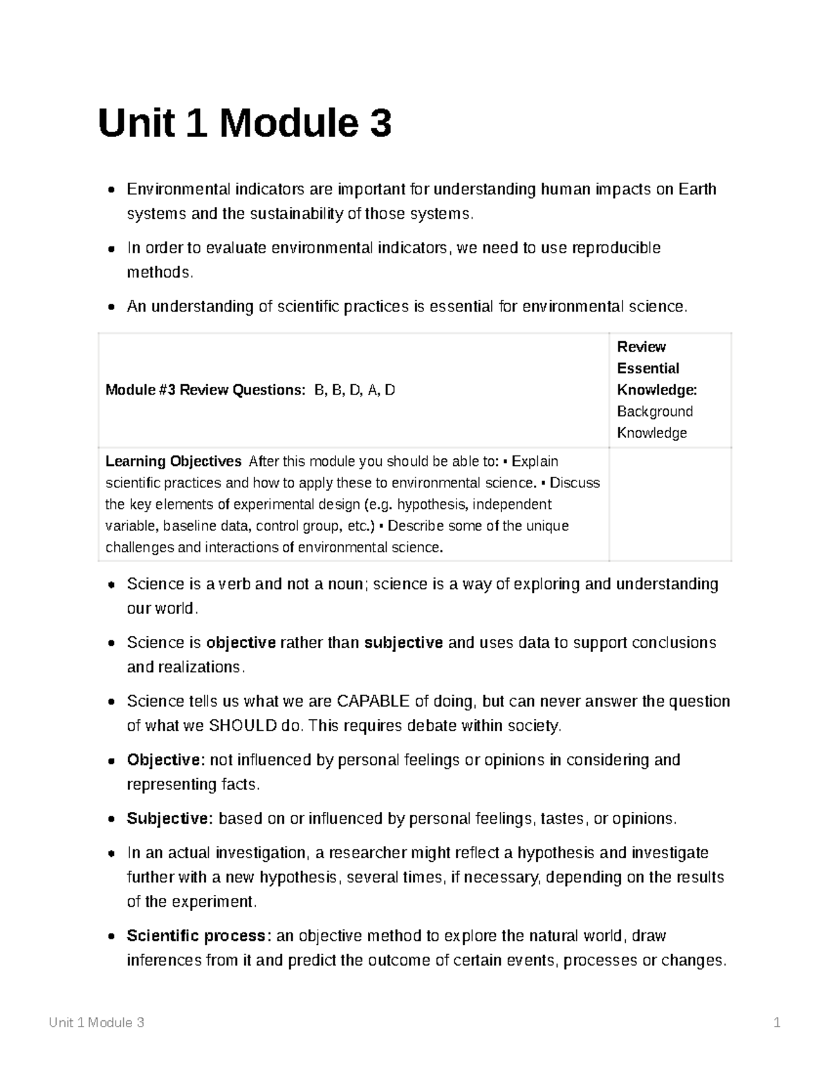 Unit 1 Module 3 - In Class Notes - Unit 1 Module 3 1 Unit 1 Module 3 ...