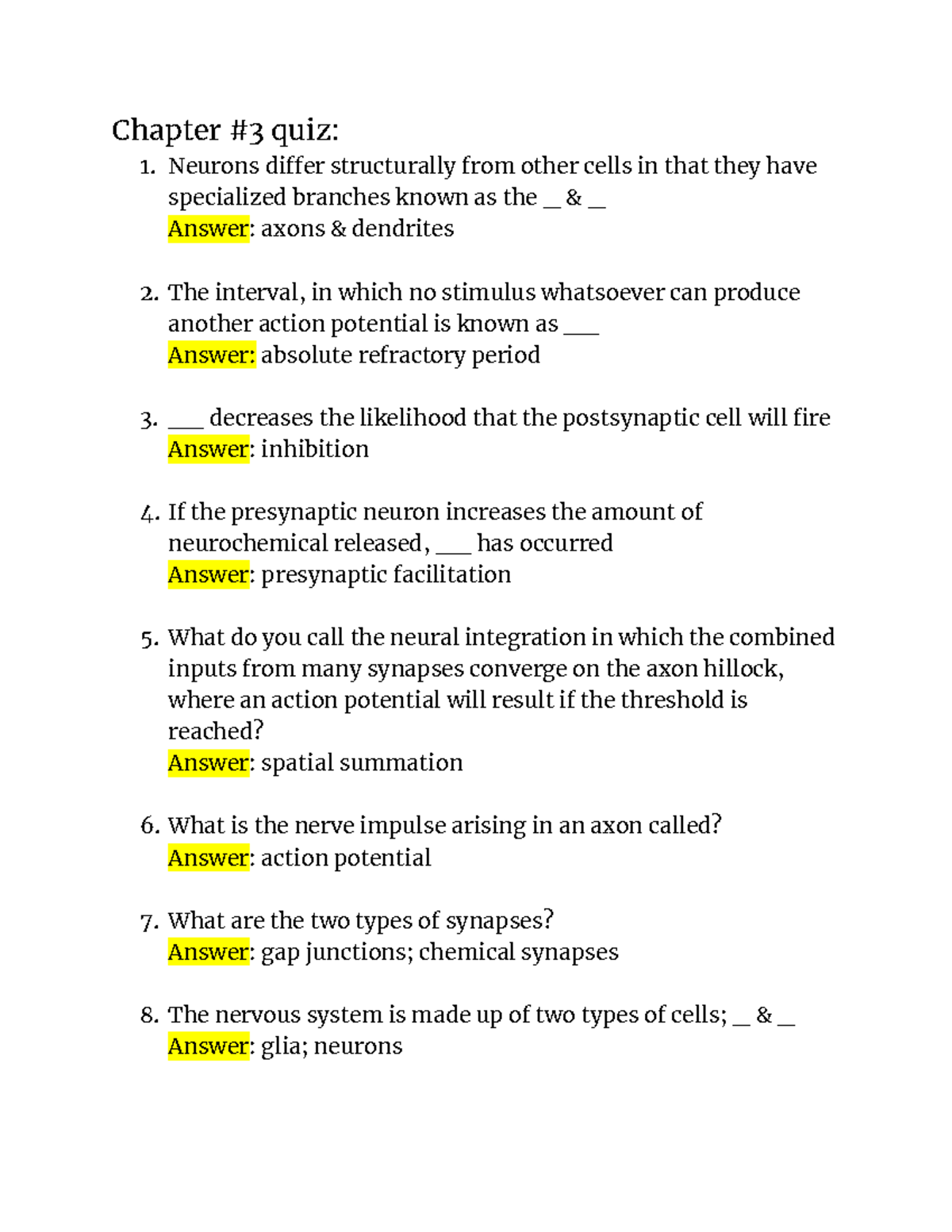 Chapter #3 Quiz - Practice Quiz And Answer For Biopsychology - Chapter ...