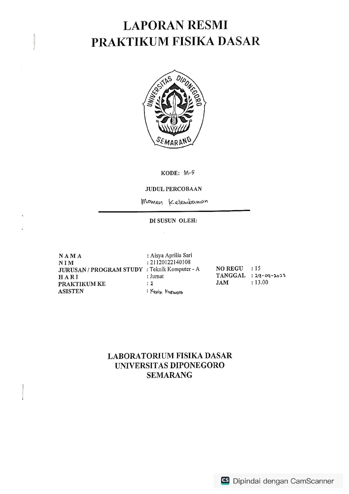 Laporan Resmi Fisdas 2 - M5 - Praktikum Fisika Dasar I - Studocu