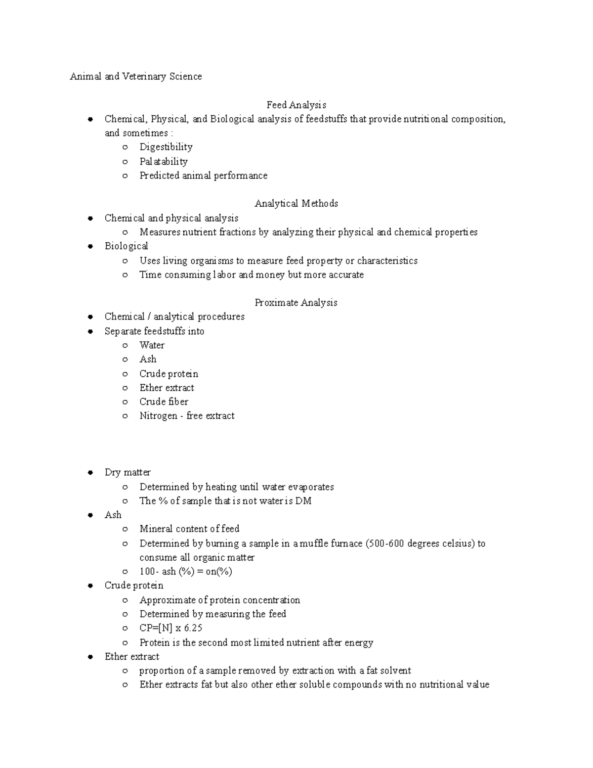 AVS 145 Feed Analysis Animal and Veterinary Science Feed Analysis
