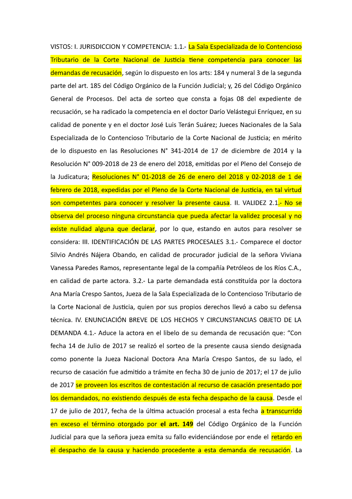 Sentencia Excusa Recusación - VISTOS: I. JURISDICCION Y COMPETENCIA: 1 ...