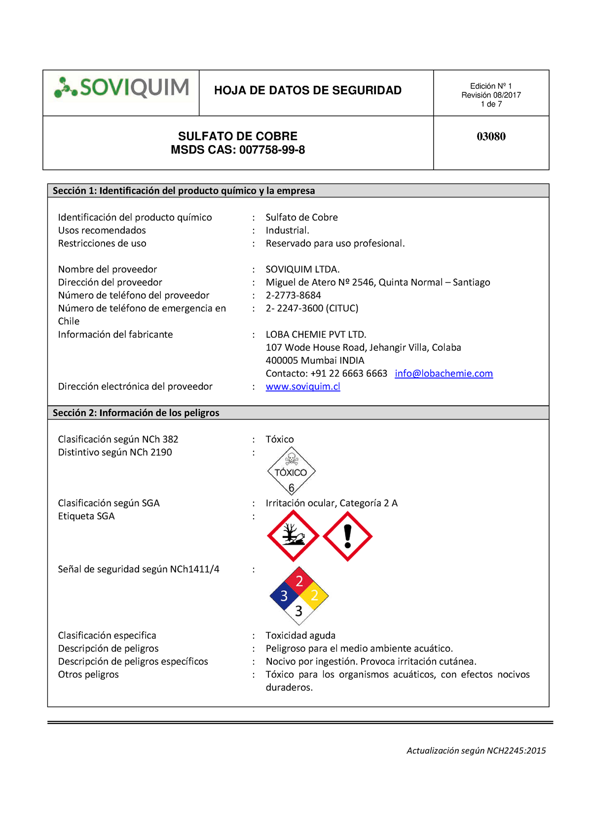 Hoja De Seguridad Producto Sulfato De Aluminio 5094