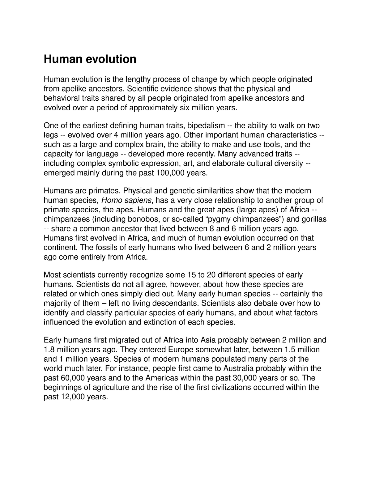 why does studying human evolution necessary essay