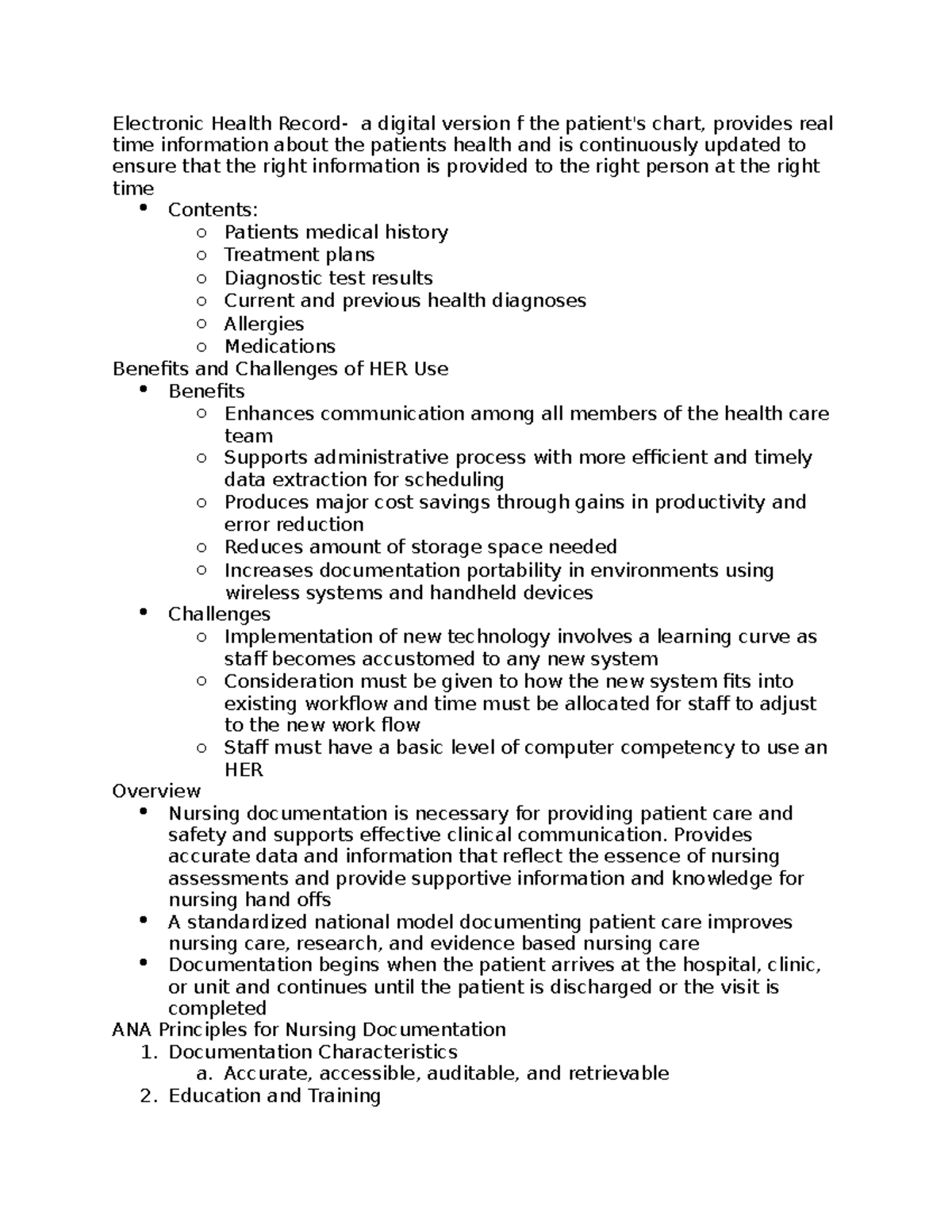 Electronic Health Record notes Electronic Health Record a digital version f the patient's