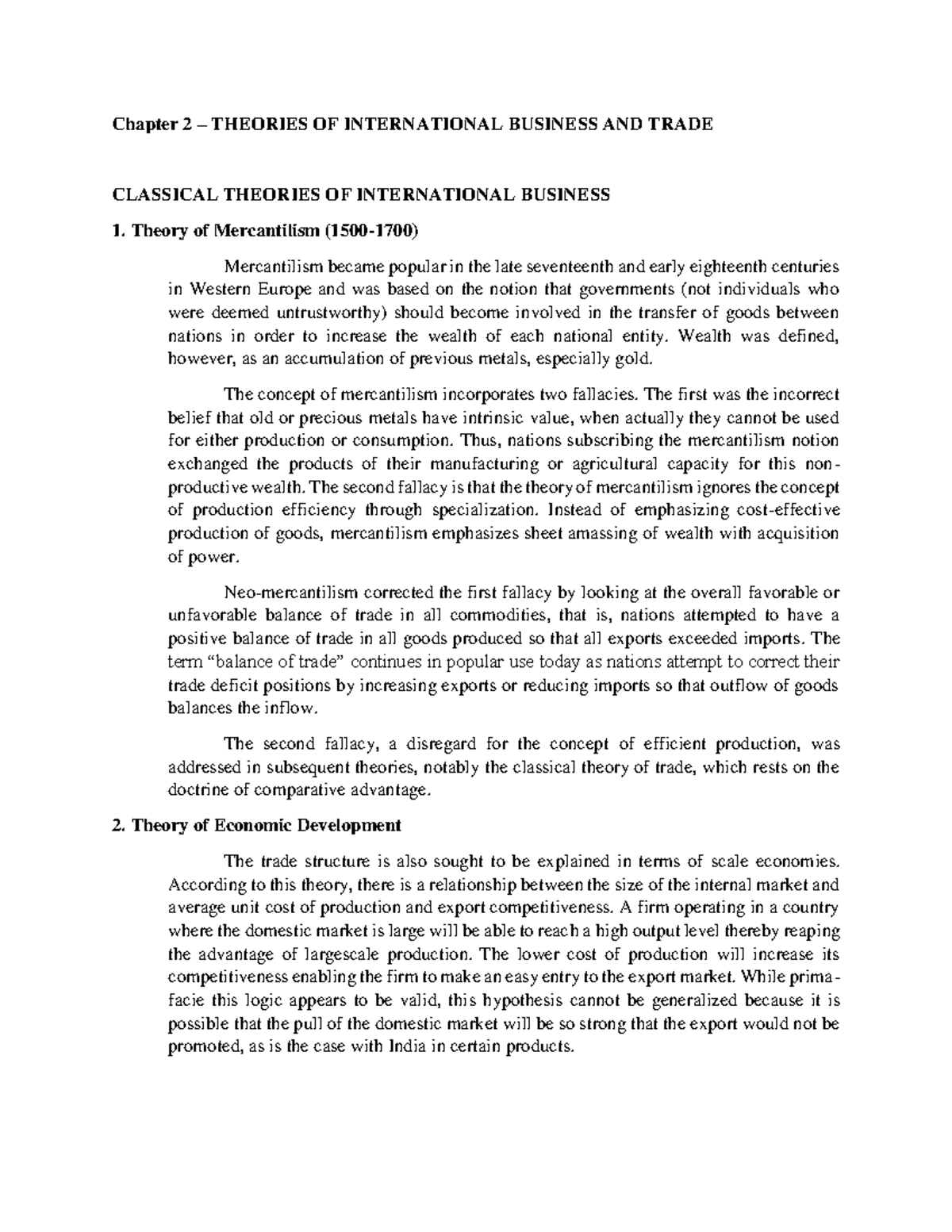 International Business Chapter 2 Chapter 2 THEORIES OF 