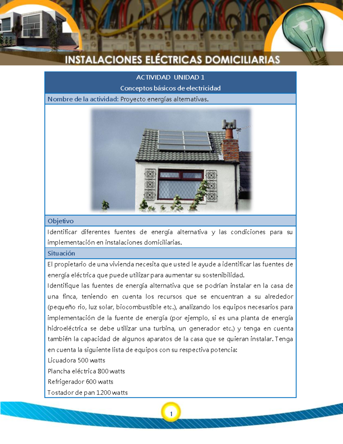 Instalaciones Electricas Primera Semana - ACTIVIDAD UNIDAD 1 Conceptos ...