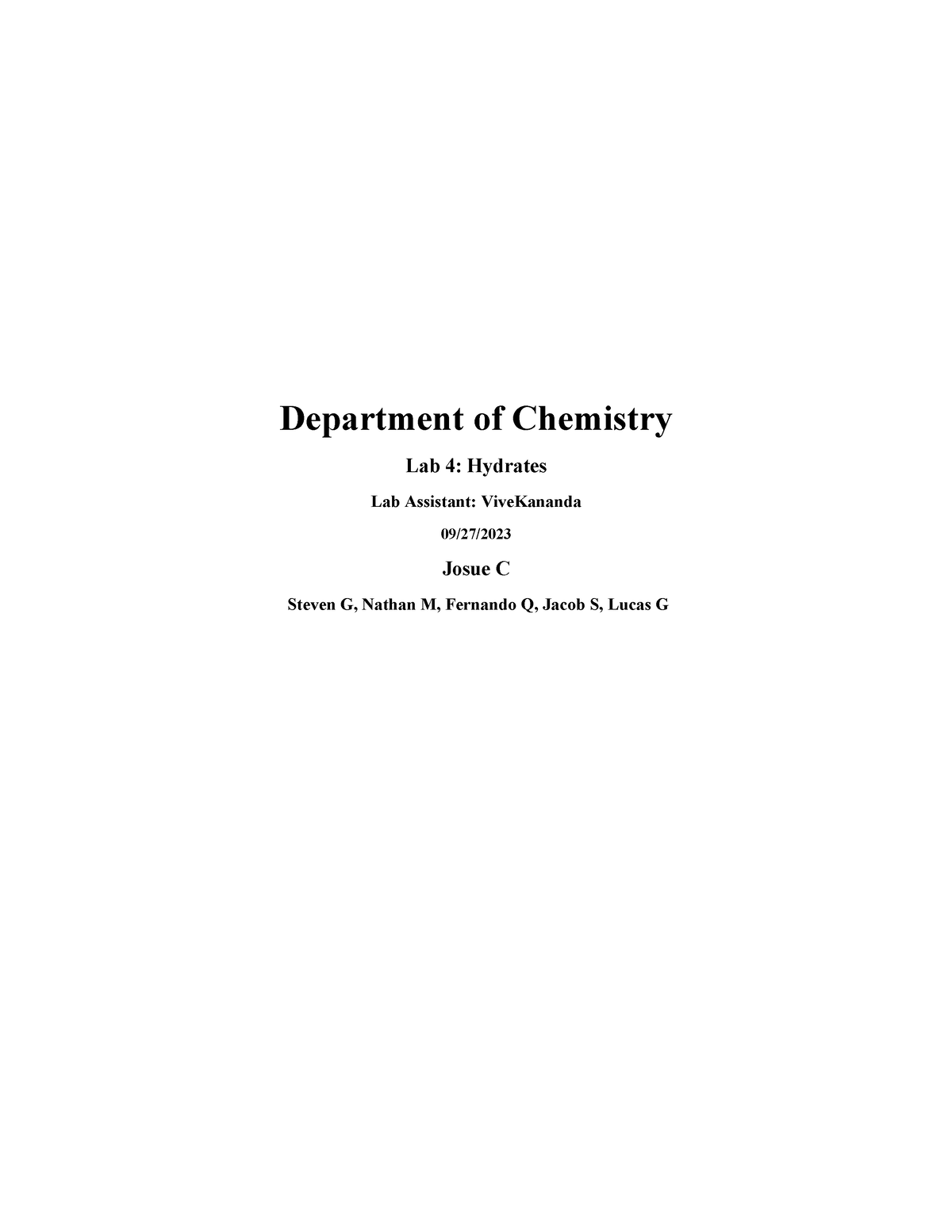 Lab 4 Hydrates - Lab 4 - Department of Chemistry Lab 4: Hydrates Lab ...