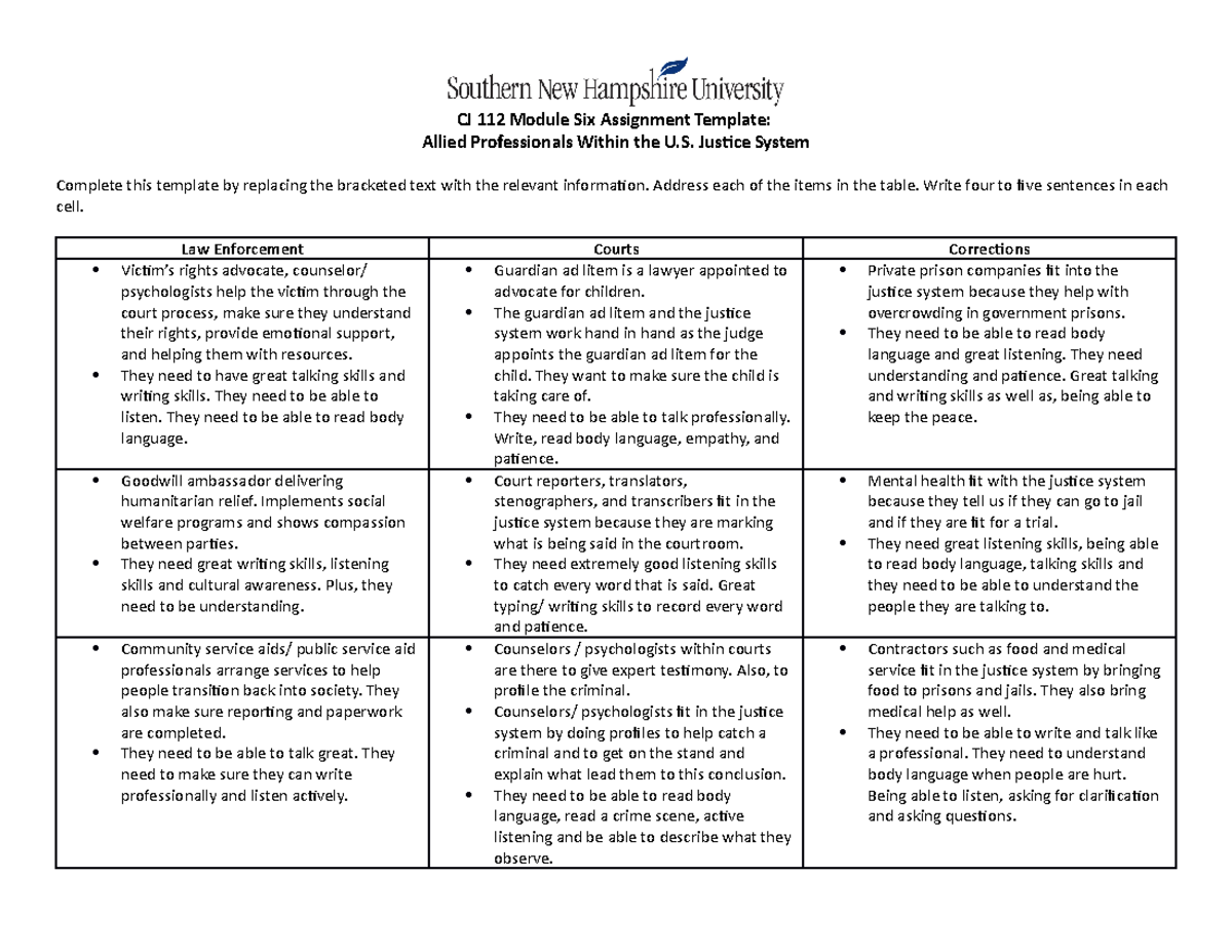 CJ 112 Allied Professionals Template - CJ 112 Module Six Assignment ...