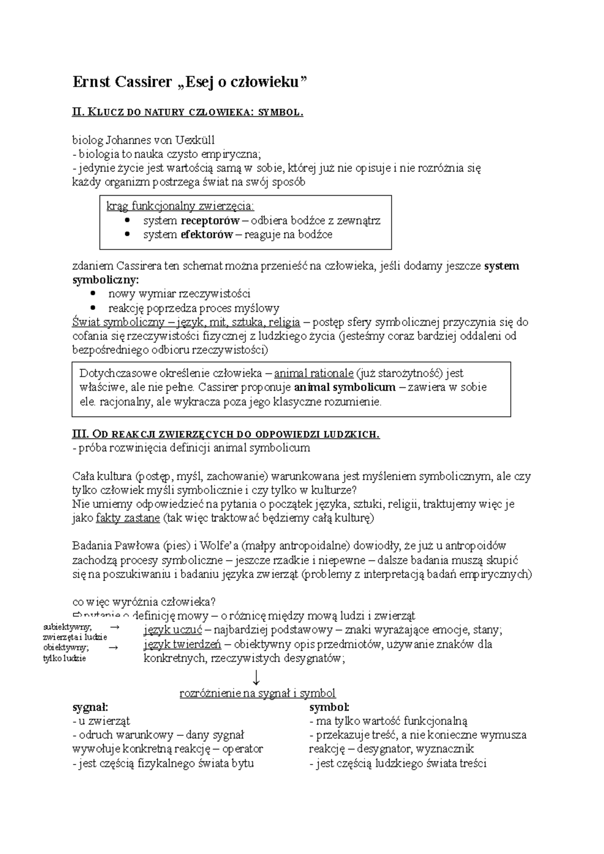 E. Cassirer - Esej o człowieku - opracowanie - Ernst Cassirer „Esej o