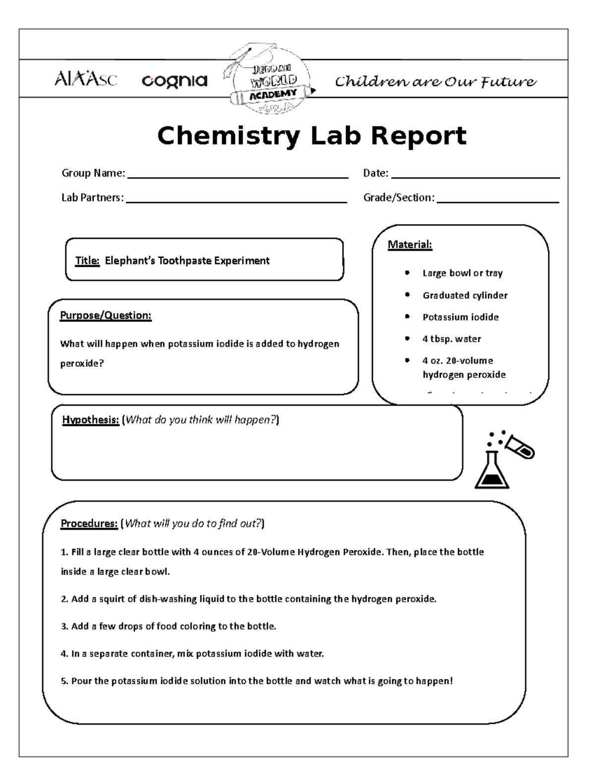 Elephant's toothpaste Lab Report 'students template' Chemistry Lab