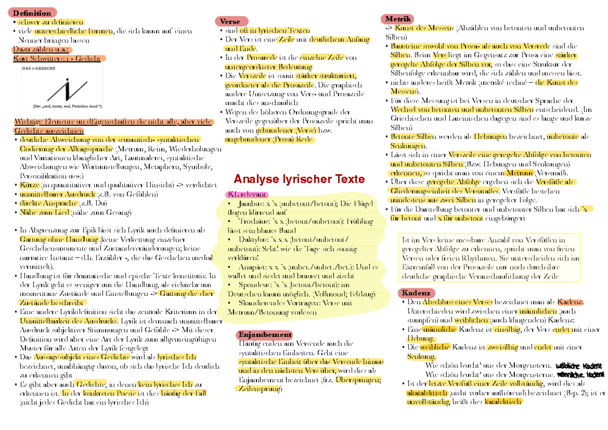 10. Analyse lyrischer Texte - Analyse lyrischer Texte Definition schwer ...